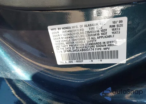 2010 Honda Odyssey Ex z USA, uszkodzony, nr VIN 5FNRL3H5XAB023174